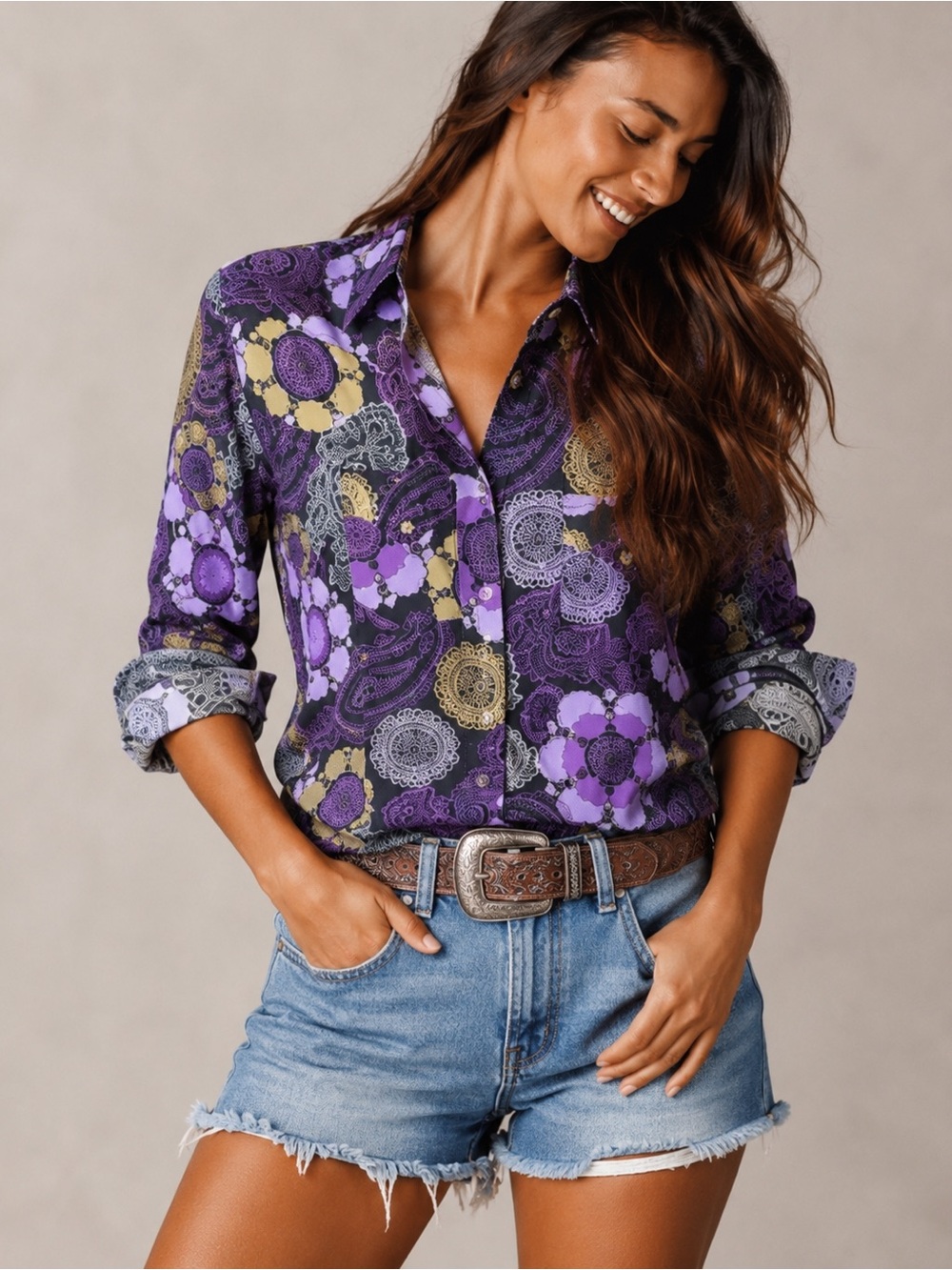 Vintage Y2K Wrangler Purple Paisley Western Snap Shirt | Size Small